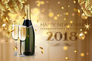 Happy New Year card with champagne