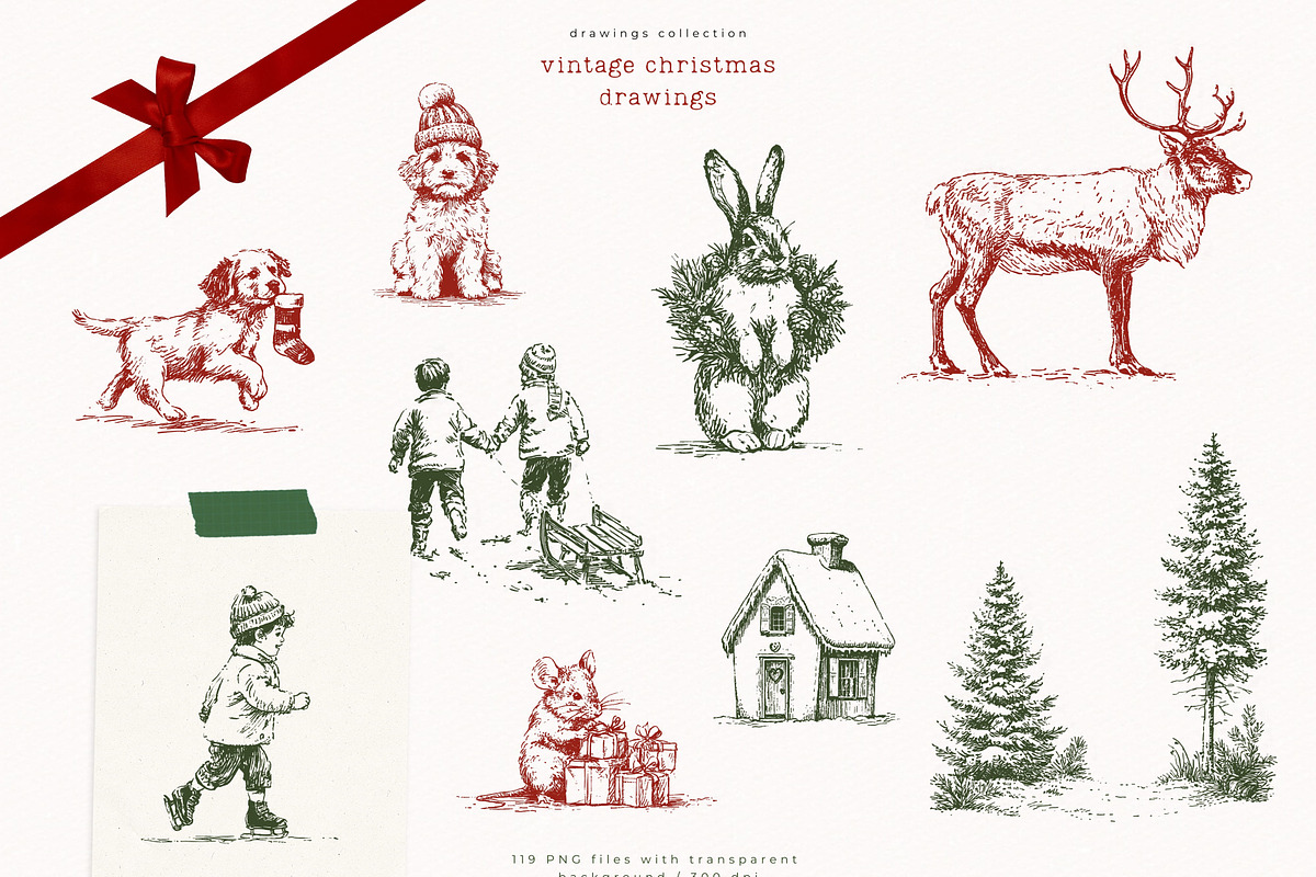 Vintage Christmas Drawings, a Seasonal Illustration by PeDe Designs (Photo 11 of 12)