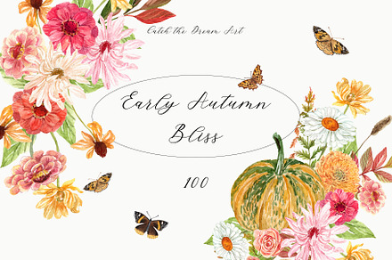 Early Fall Floral Pumpkin Watercolor, a Seasonal Illustration by Catch the Dream Art