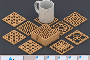 Coasters And Box Set Wood Patterns