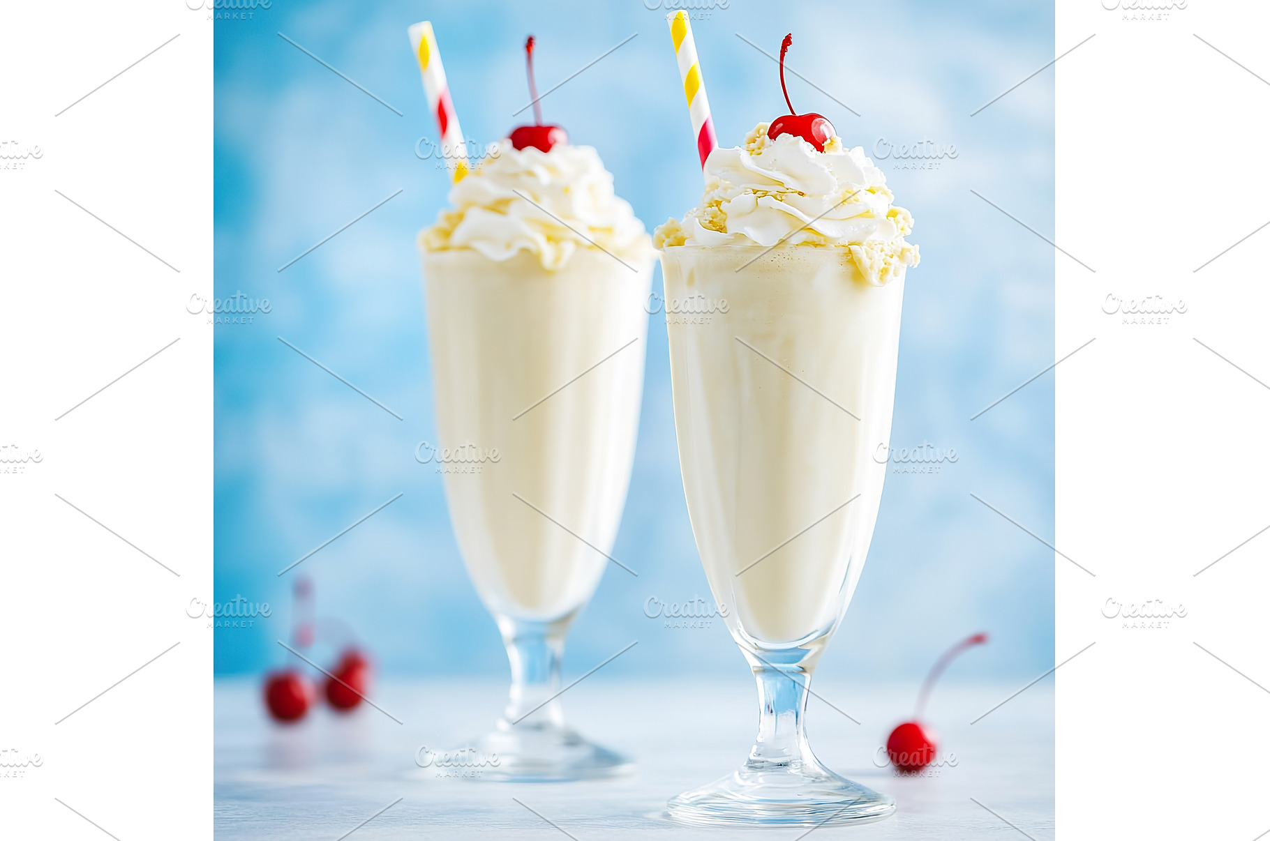 Two vanilla milkshakes with whipped, a Food & Drink Photo by Lermont51