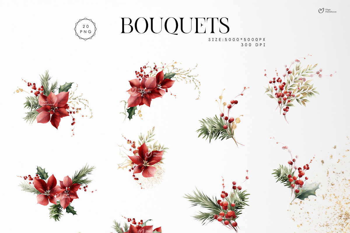 Christmas Graphics, floral cliparts, a Texture Illustration by ollalya (Photo 3 of 15)