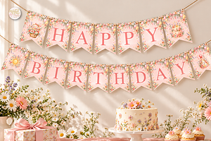 First Birthday Banner Canva Template
