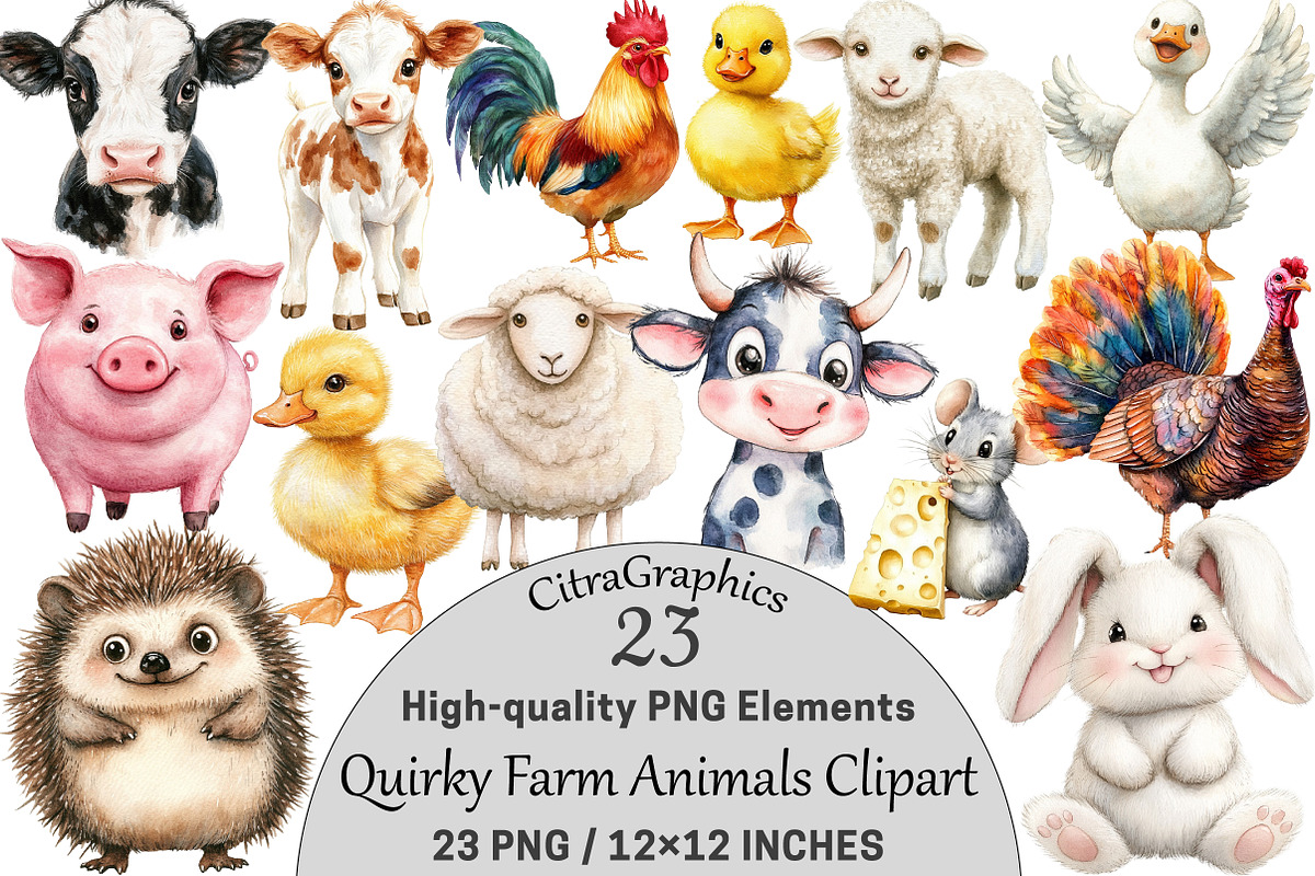 Quirky Farm Animals Clipart PNG, a Seasonal Illustration by CitraGraphics (Photo 1 of 4)
