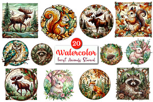 Forest Animals Stained Glass Clipart, a Graphic by CitraGraphics