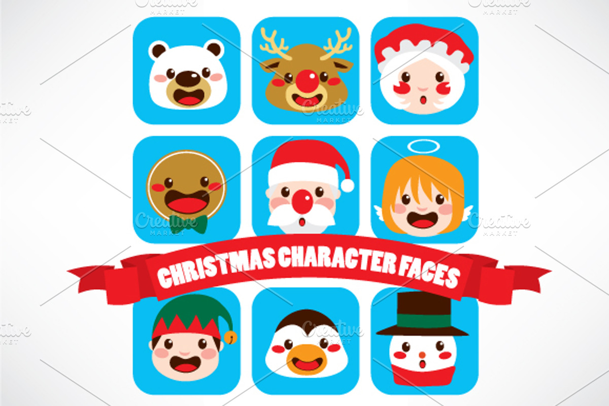 Christmas Character Faces, an Illustration by Kakigori Studio (Photo 1 of 2)