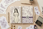 Vintage Portrait Notebook Covers PNG, a Decorative Illustration by Pink_bloom (Thumbnail 3 of 13)
