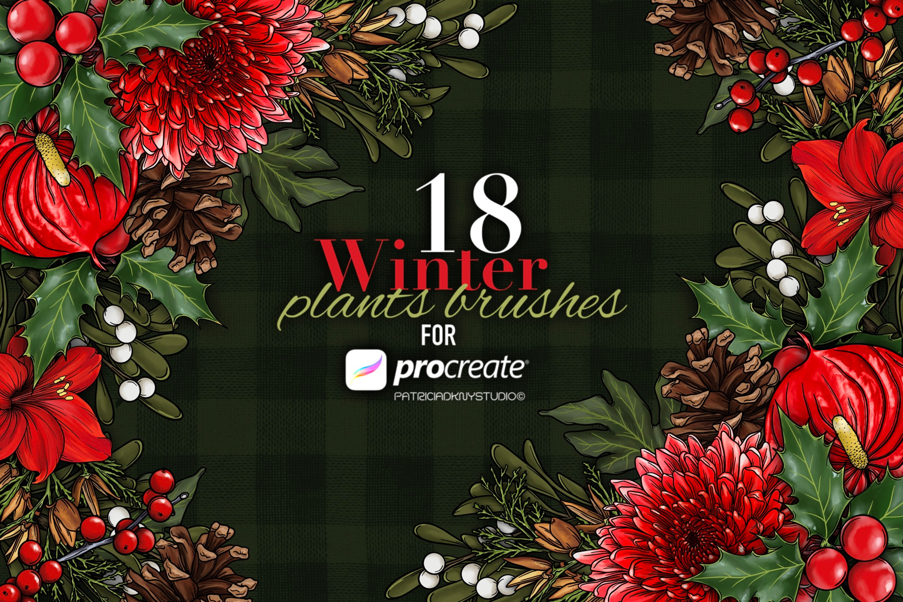 Winter plants brushes for Procreate, a Brush Add-On by PDknyStudio