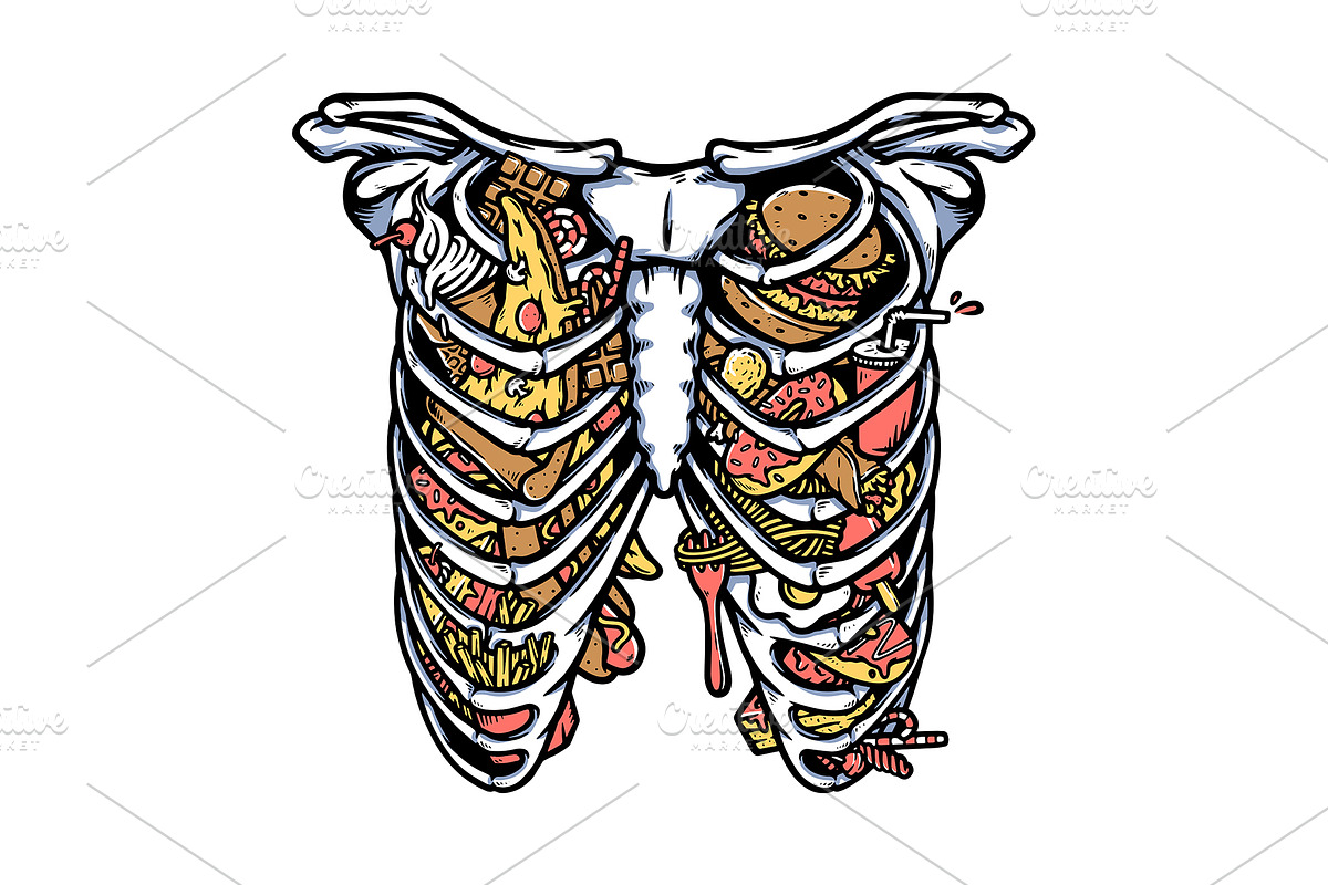 lots of food in the rib cage, a Food Illustration by gunaonedesign (Photo 1 of 4)