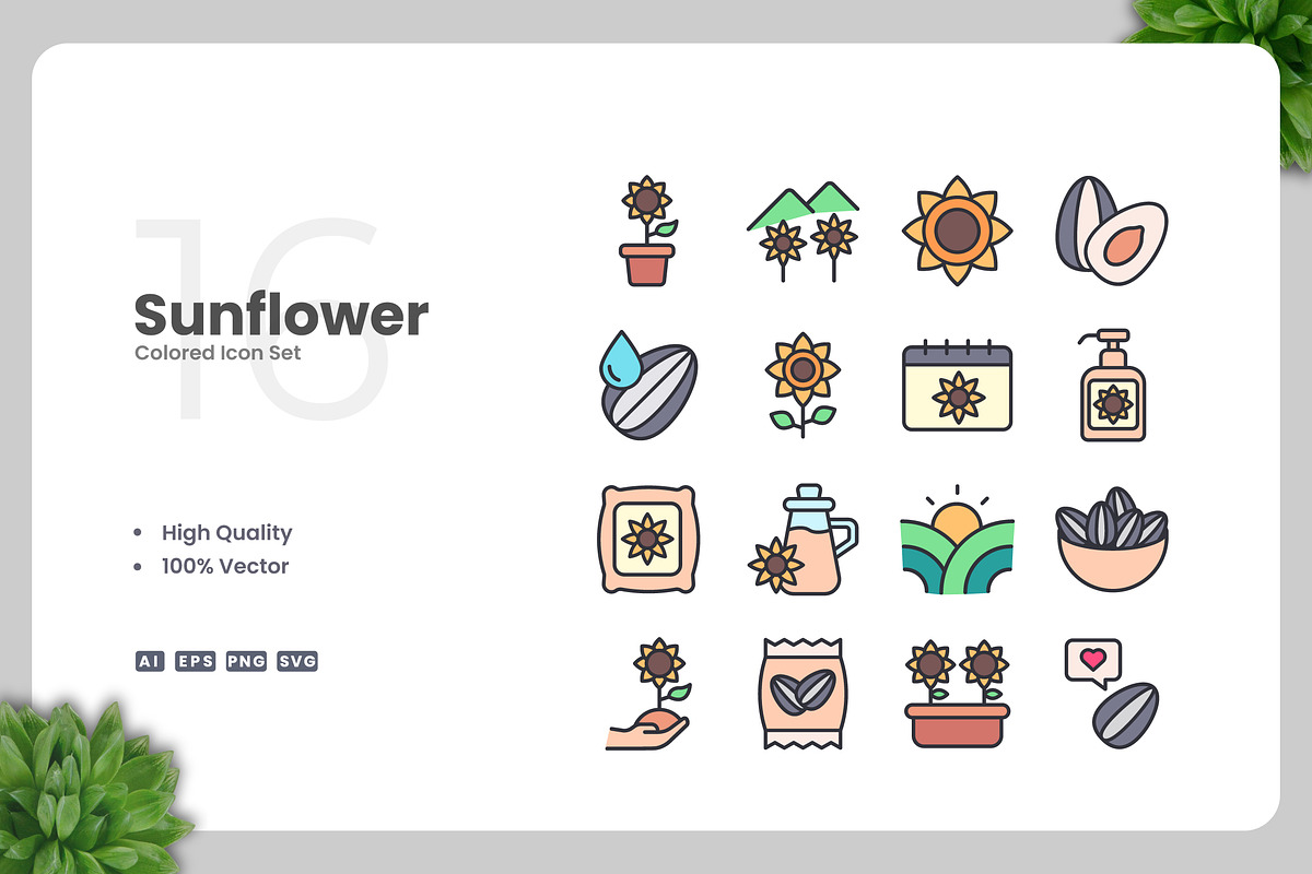 Sunflower Colored Icons, an Icon by Upnowgraphic