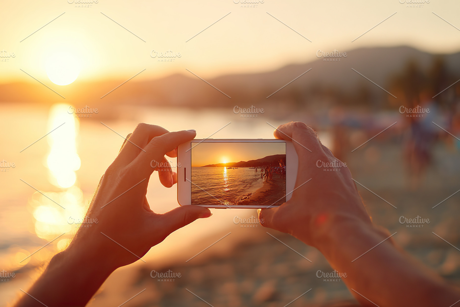 Selfie taken with AR filter effects at sunset on a beach, a Photo by AlyaAnd