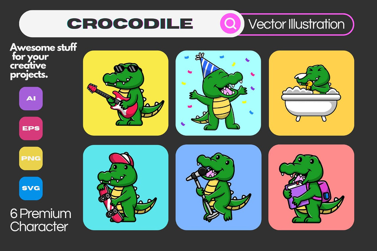Cute Crocodile Cartoon Vector Icons, an Animal Illustration by Artstorystudio (Photo 1 of 7)