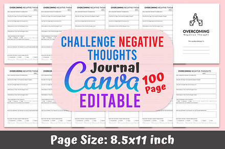 Challenge Negative Thoughts Canva, a Stationery Template by Designmela01