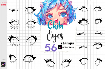 Procreate Chibi Eyes Anime Eye Guide, a Brush Add-On by ArtPrintBabe