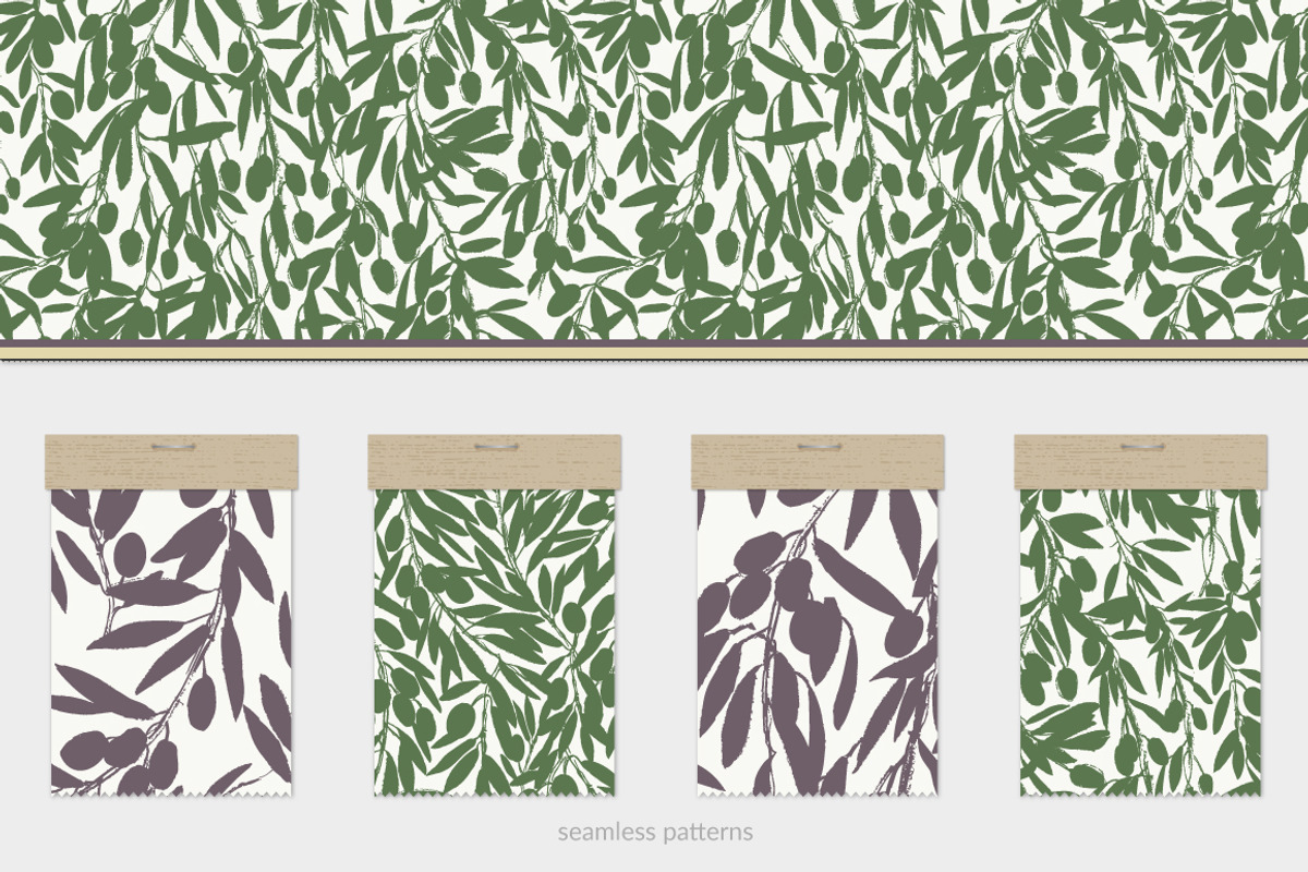 Olive branches seamless patterns, a Pattern Graphic by katya.bogina (Photo 2 of 5)