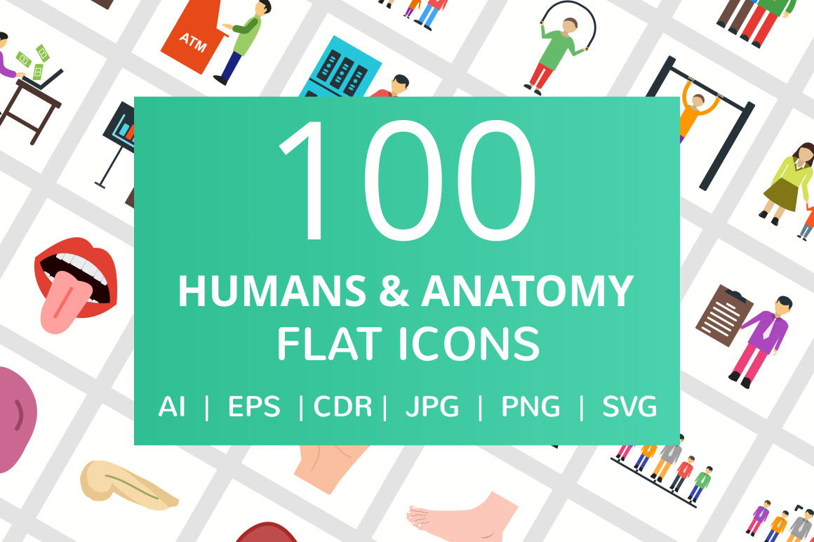 100 Humans & Anatomy Flat Icons, an Icon by IconBunny