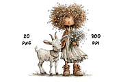 Whimsical Floral Girl and Baby Goat, an Animal Illustration by GiraffeCreative (Thumbnail 9 of 20)