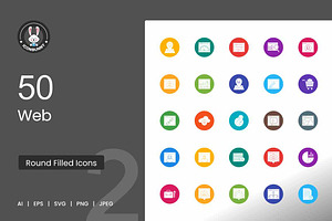 50 Web Flat Round Icons, an Icon by IconBunny