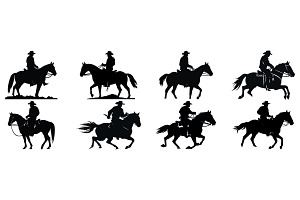 Cowboy And Horse Running Silhouettes