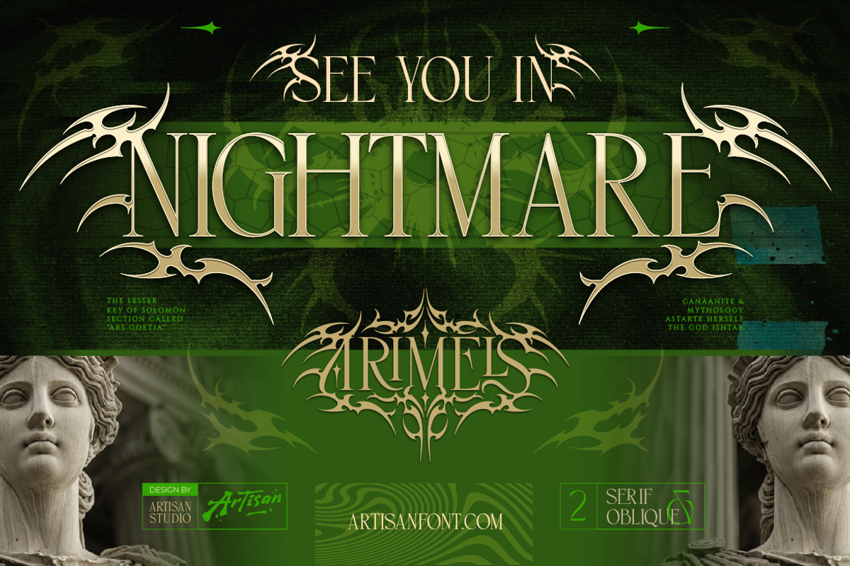 Arimels - Tribal Display Font, a Serif Font by Artisan Themes (Photo 12 of 12)