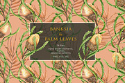 Banksia & palm leaves. Watercolor, a Pattern Graphic by Ola_Vola (Thumbnail 1 of 7)