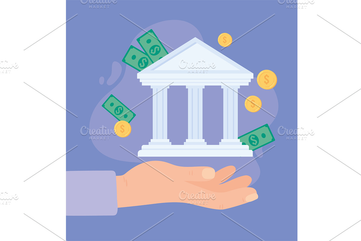hand with bank and money, a Finance Illustration by studiogstock