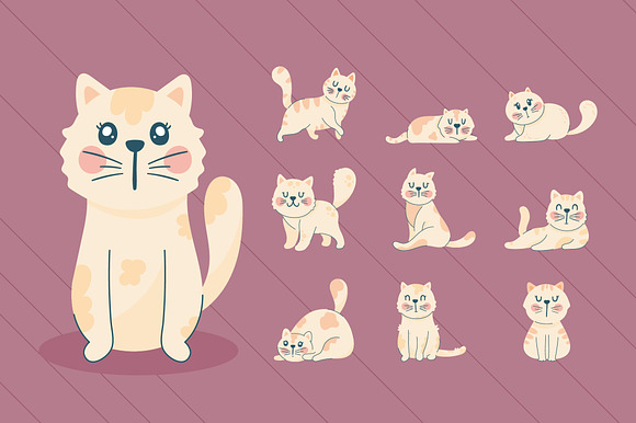 Cute Cat Poses Illustration Set preview 2