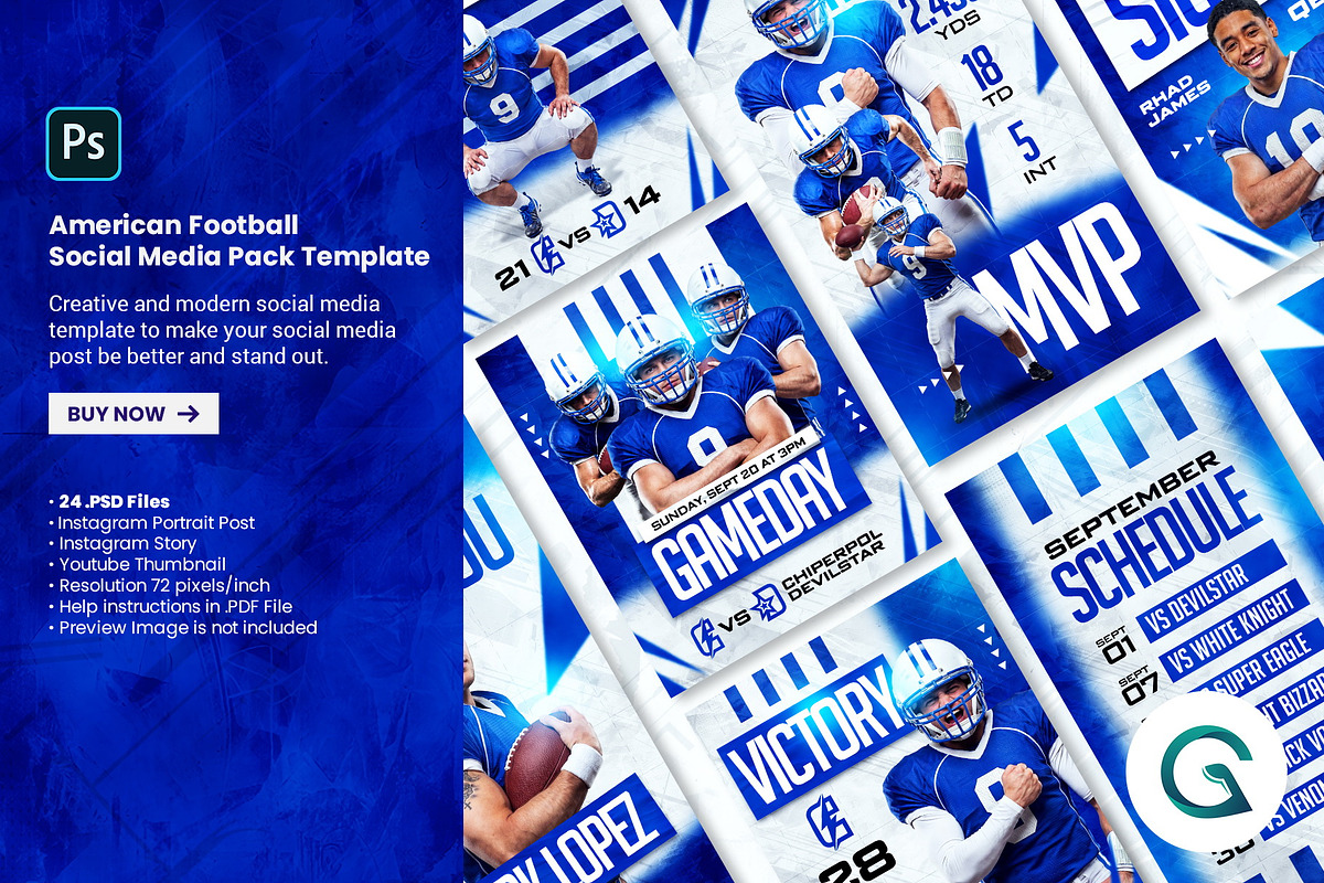 American Football Social Media Pack, a Social Media Template by Geelator Studio (Photo 1 of 4)