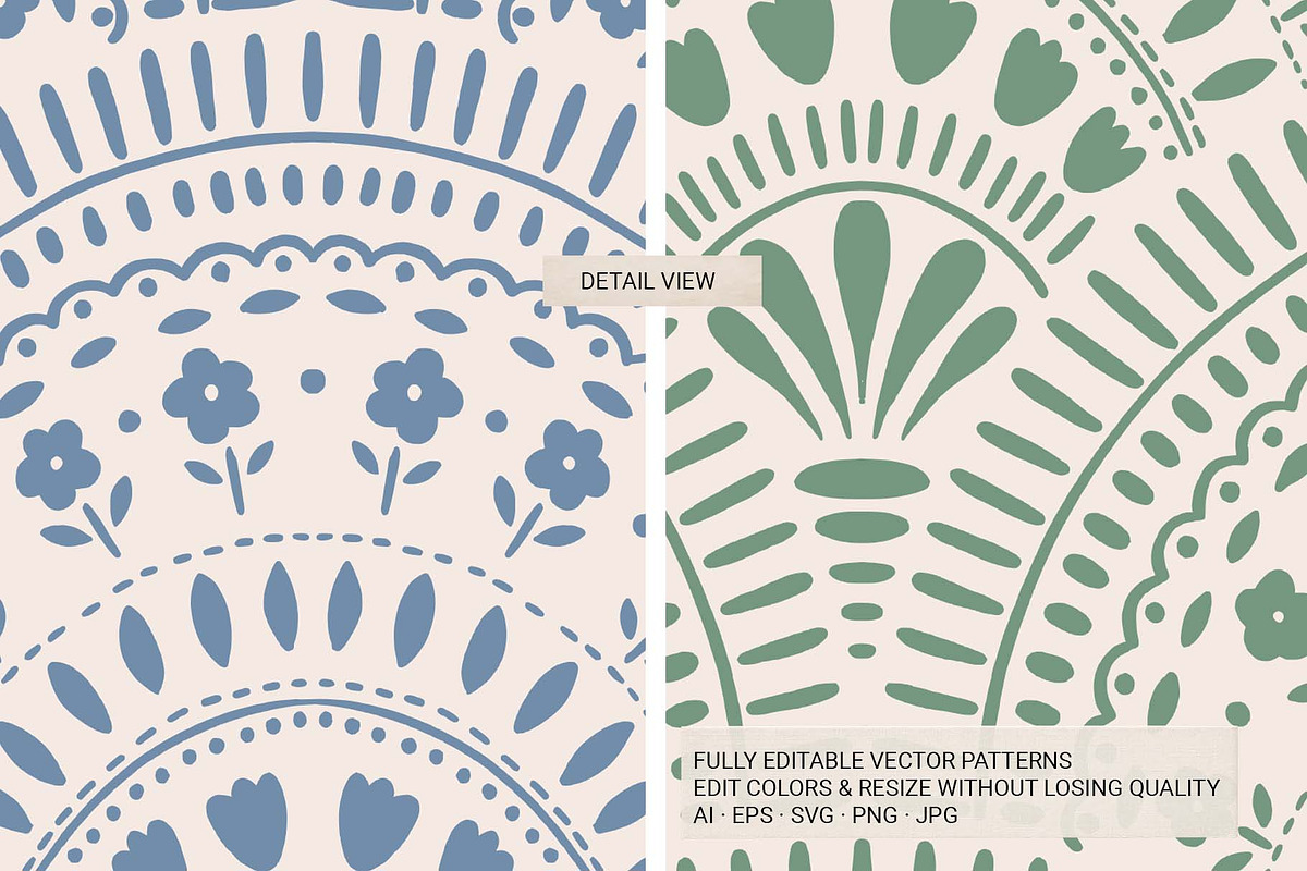 Folk Scallop Floral Vector Patterns, a Pattern Graphic by Irina Ostapenko (Photo 5 of 5)