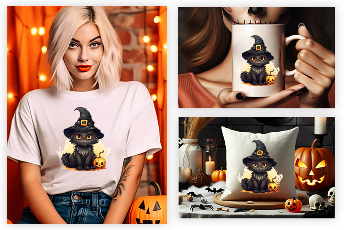 Halloween Cat Witch Clipart Bundle, a Seasonal Illustration by Creative Arslan (Photo 6 of 9)