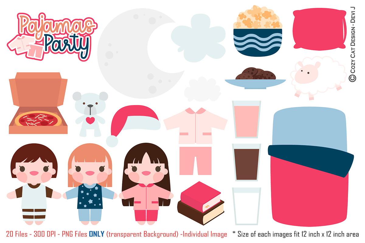 Pajamas Party Digital Clipart, a Person Illustration by Cozy Cat Design (Photo 1 of 4)