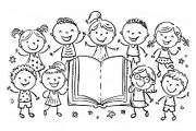 Happy children around open book, an Education Illustration by Bubert Art (Thumbnail 2 of 2)