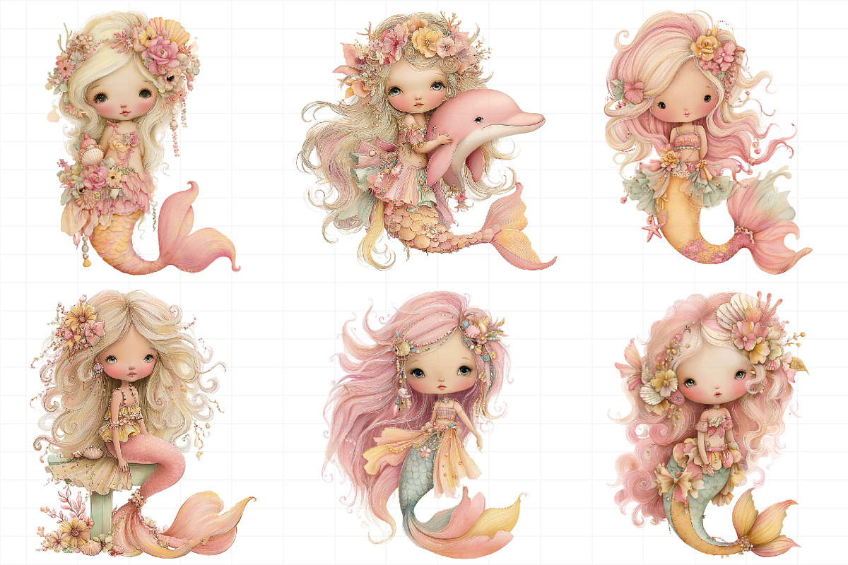 Whimsical Summer Mermaid Clipart, an Illustration by Daily.Designs (Photo 3 of 6)