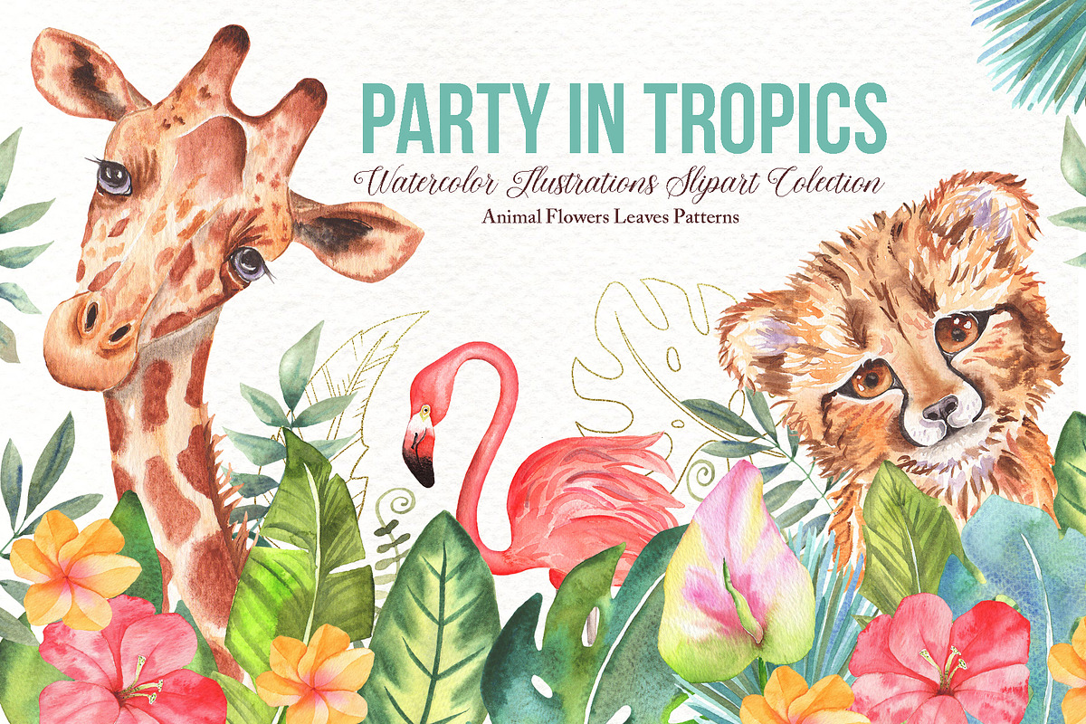 Watercolor Tropical Party, an Animal Illustration by TanataDesign (Photo 1 of 13)