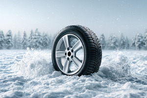 Winter tire on snow-covered ground