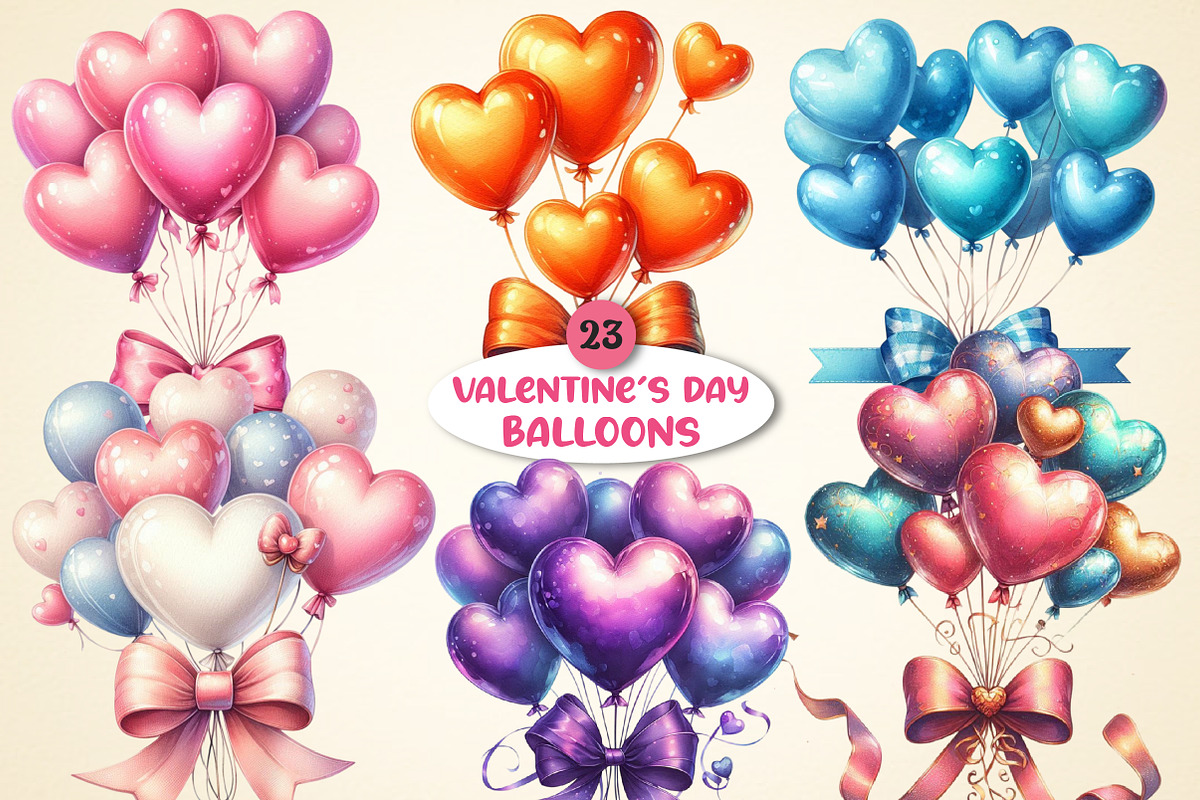 valentine's day balloons Clipart, an Illustration by DreamArtGraphic (Photo 1 of 6)