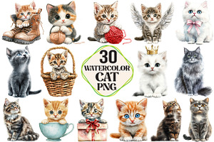 Watercolor Cat Clipart PNG, an Illustration by Pixels.Craft