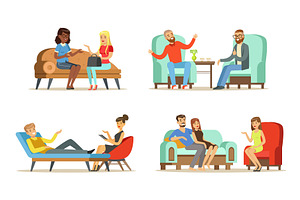People Sitting and Lying on Couch, a Person Illustration by TopVectors