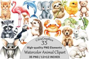 Watercolor Animal Clipart, a Seasonal Illustration by CitraGraphics