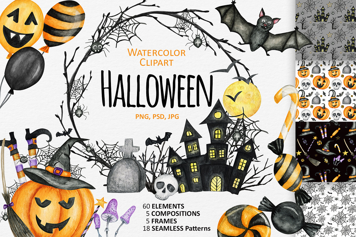 Watercolor HALLOWEEN clipart, an Object Graphic by svetlanaARTdreams (Photo 1 of 11)
