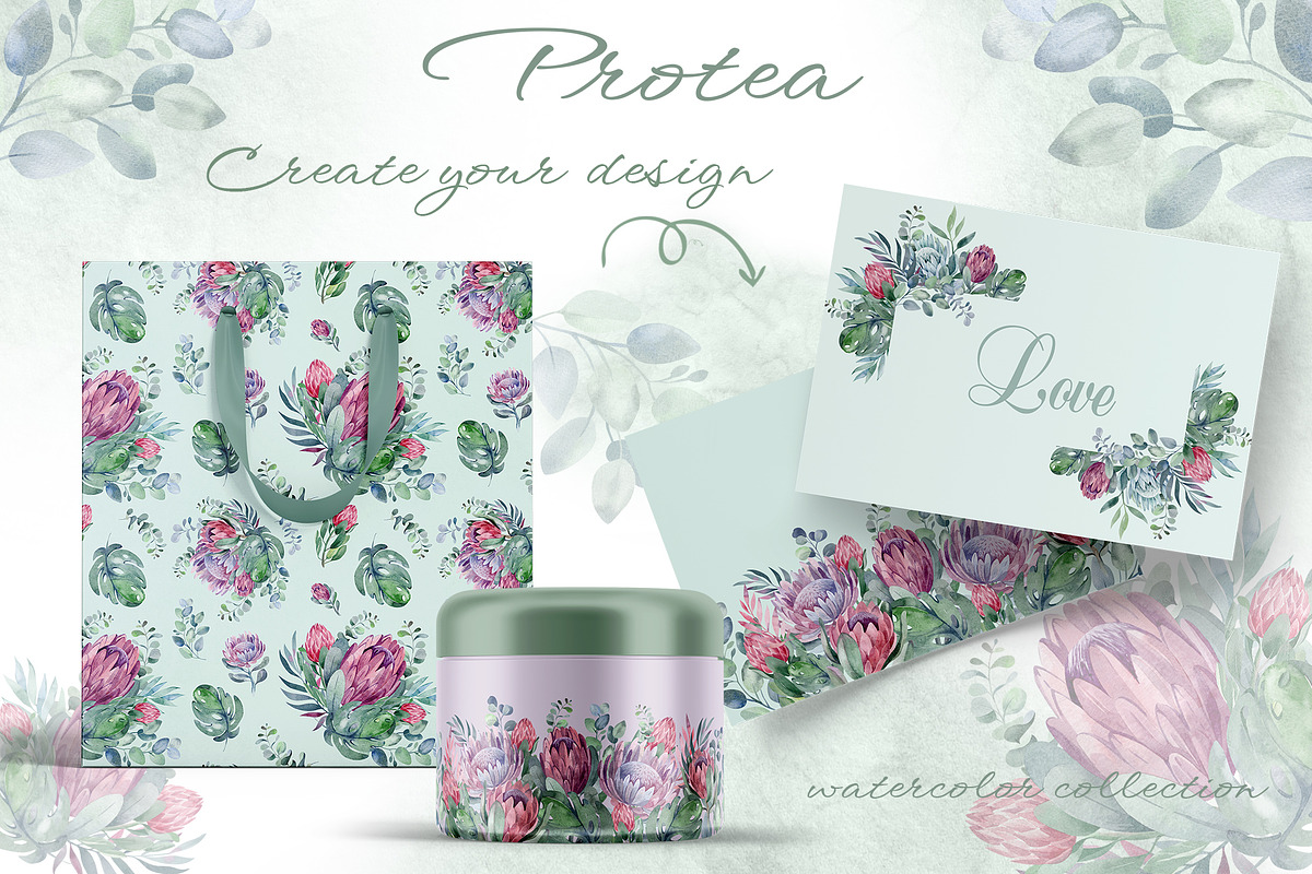 PROTEA watercolor flowers clipart, an Illustration by LenArt (Photo 11 of 16)