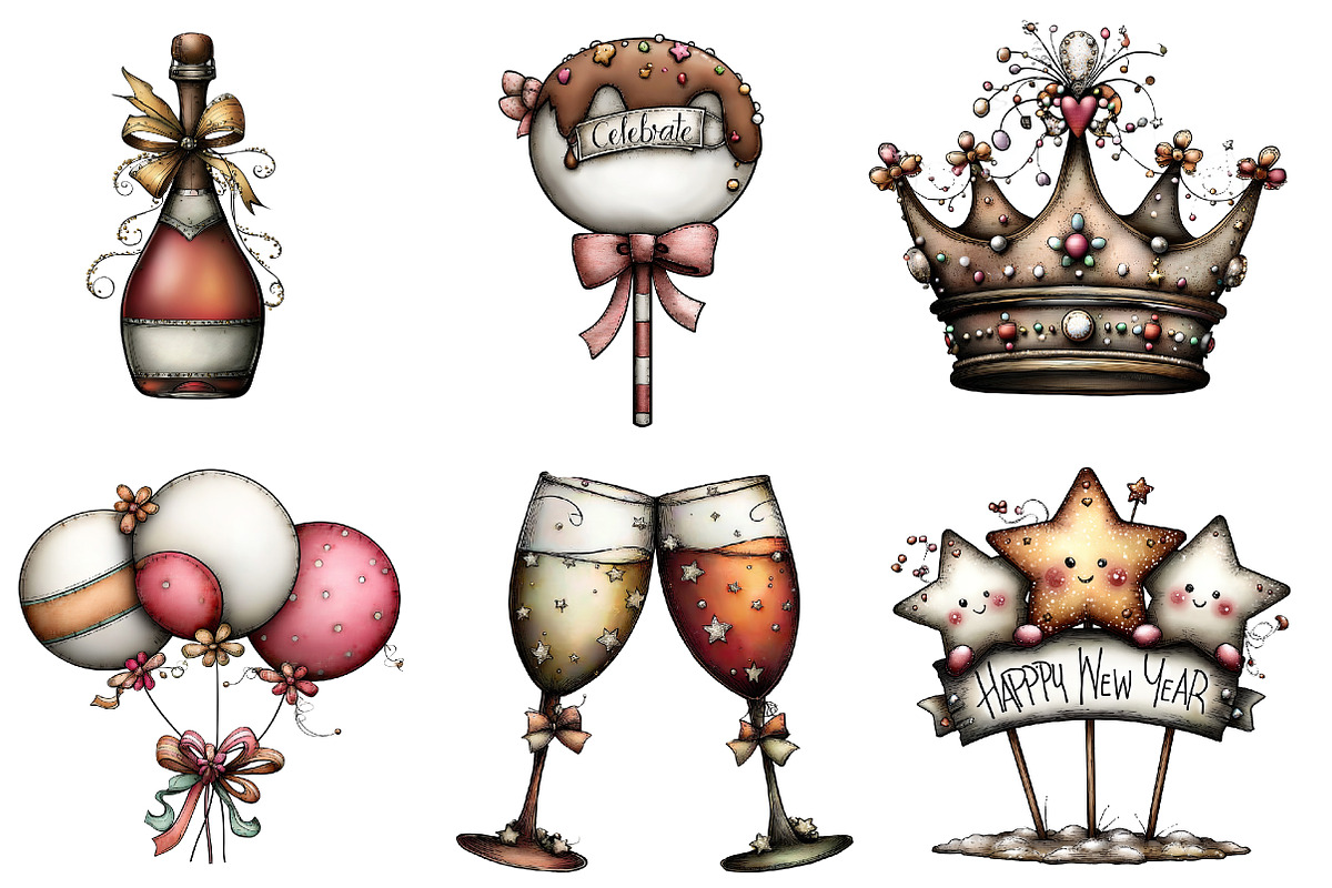 Watercolor Happy New Year Clipart, an Illustration by CreationArt (Photo 4 of 5)