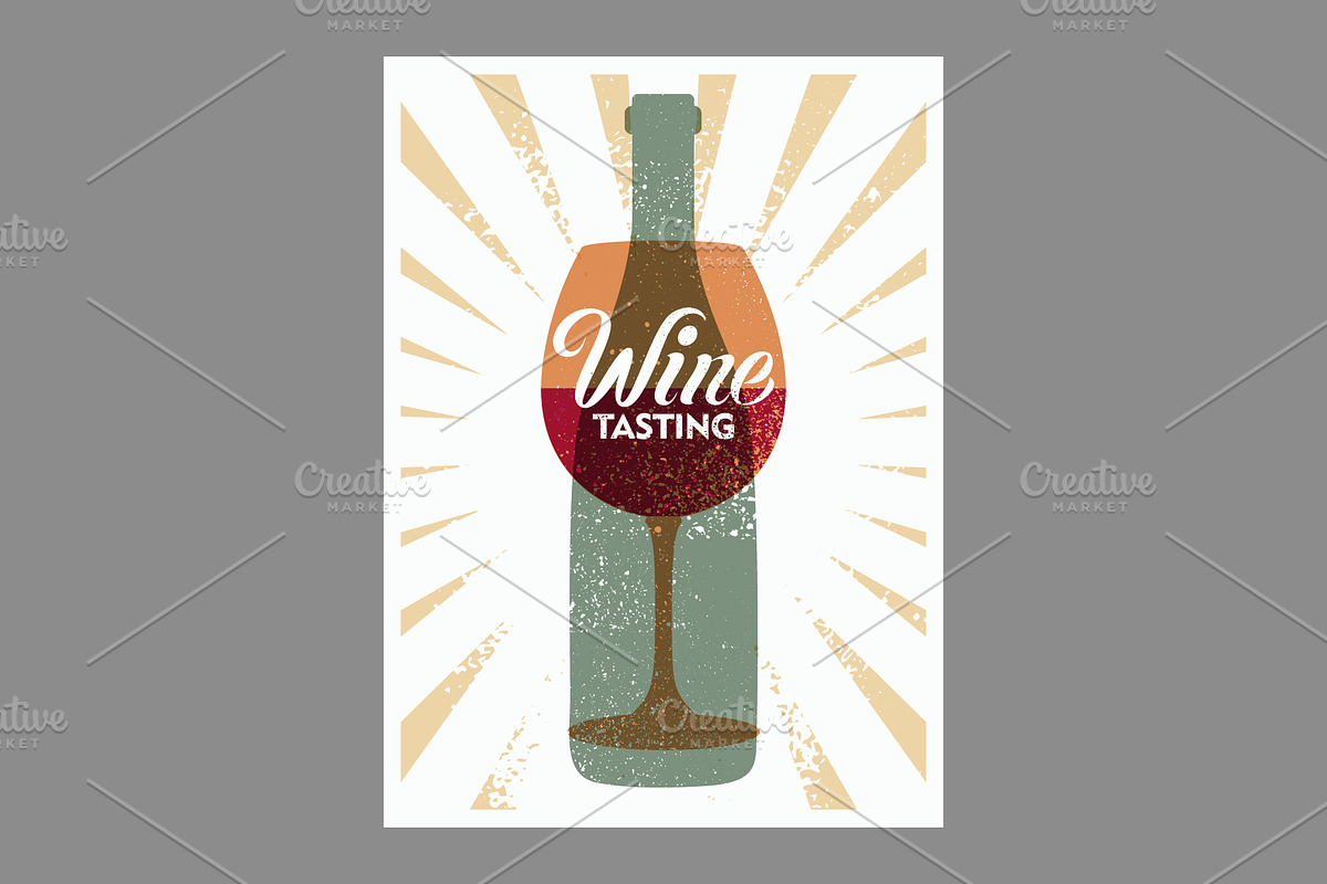 Wine grunge vector poster set., a Food Illustration by PoPaShop (Photo 2 of 11)