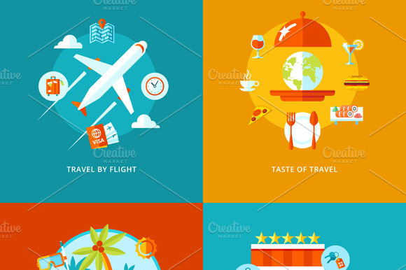 Flat Travel Vector Icons Set