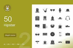 50 Hipster Glyph Icons, an Icon by IconBunny