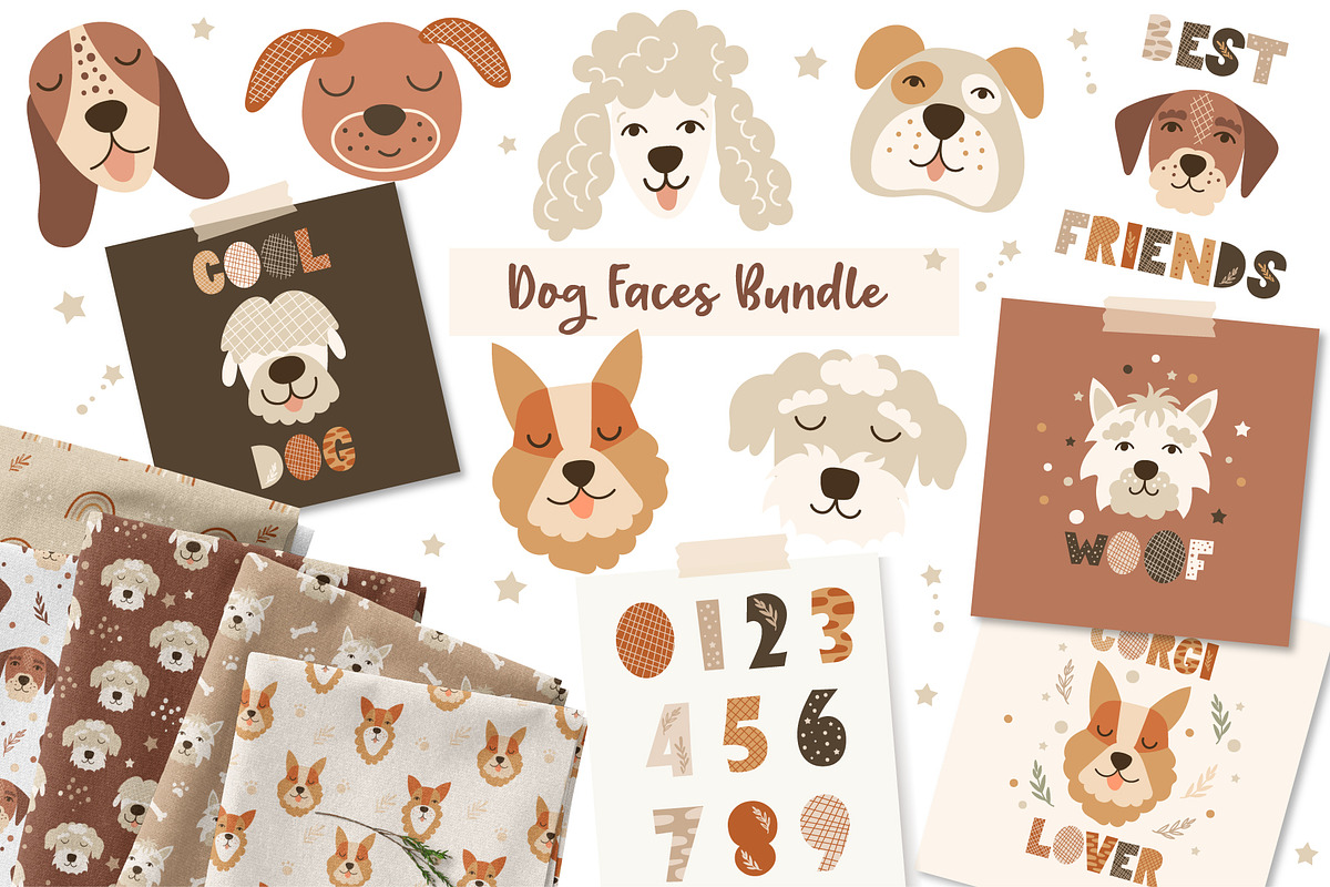 Dog Faces Bundle, an Animal Illustration by DearLetters (Photo 1 of 11)