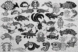 177 Fish Stamp Brushes Procreate