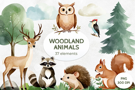 Woodland Animals. Watercolor Clipart, an Illustration by Hanna's ArtLab