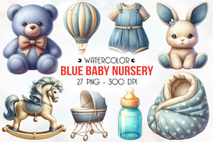 Dusty Blue Beige Baby Nursery PNG, an Illustration by RobertsArt