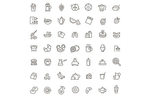 Vector outline breakfast flat icons, a Food Illustration by Tettygreen